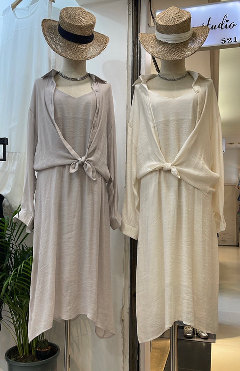 Women Two Piece Set of Sleeves Long A-line Dresses with Shirts